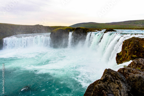 Godafoss  waterfall of the gods   in the Bardardalur district of Northeastern Region of Iceland