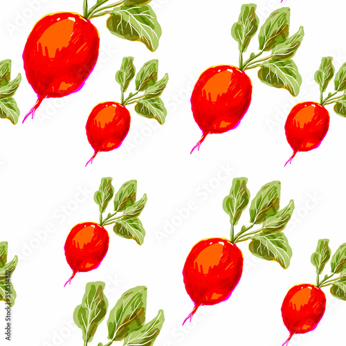 Fototapeta Naklejka Na Ścianę i Meble -  radish pattern, ideal footage for themes such as recipes and cooking, loop animation for backgrounds