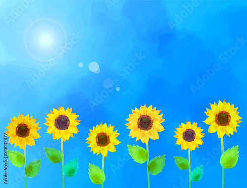 水彩の向日葵と太陽のアブストラクト背景素材