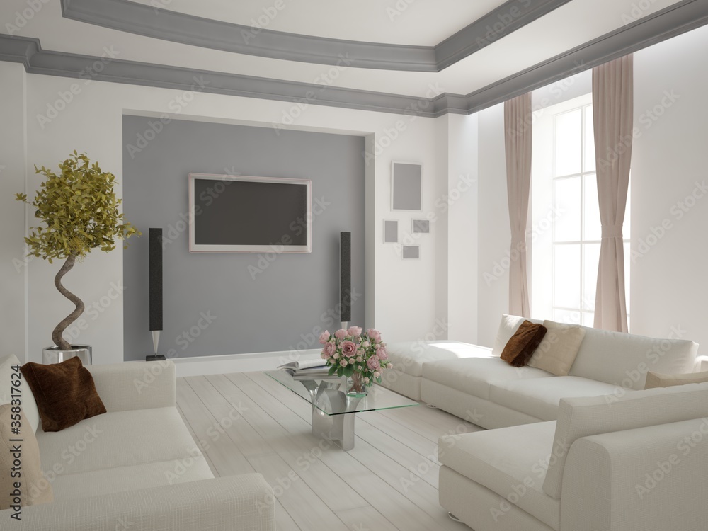 Fototapeta premium modern room with curtains and sofa interior design. 3D illustration