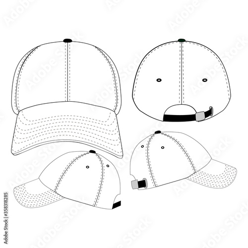 Cap baseball set vector illustration flat outline template clothing collection accessories hat