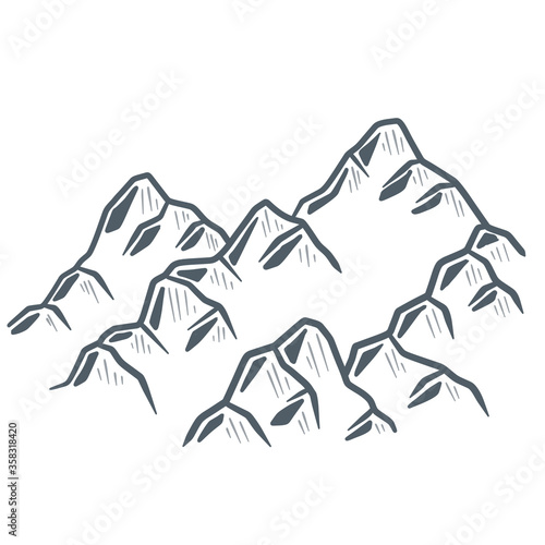 High snow white mountains. Hand-drawn sketch illustration. Natural landscape. Place to climb