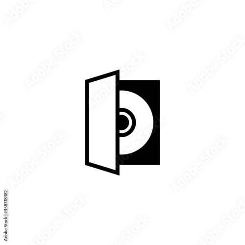 dvd case icon in black flat glyph, filled style isolated on white background