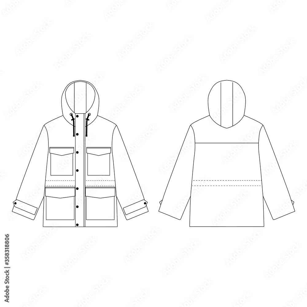 Parka jacket vector illustration flat outline template clothing ...