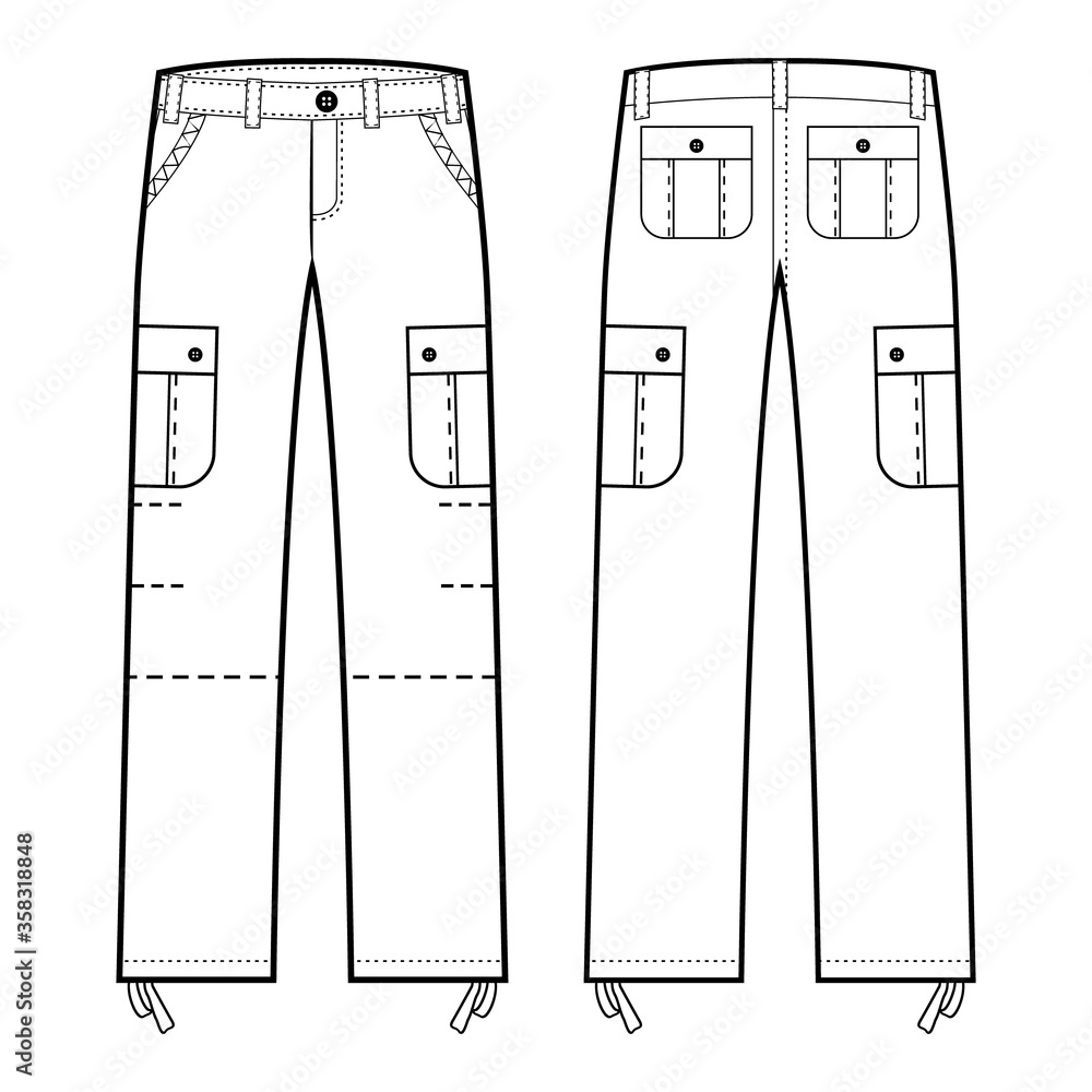 Long pants cargo vector illustration flat outline template clothing ...