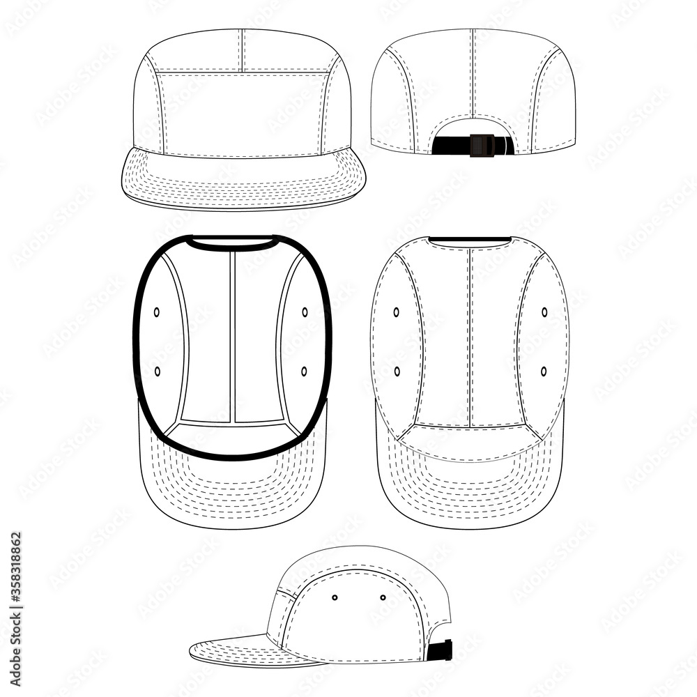 Five panel vector illustration flat outline template clothing ...