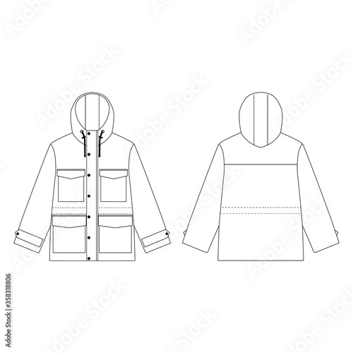 Parka jacket vector illustration flat outline template clothing collection top