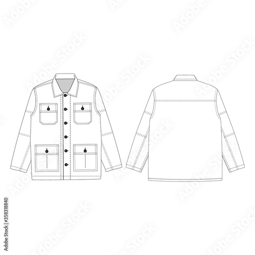 Outer jacket 4 pocket vector illustration flat outline template clothing collection top