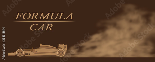 Sportcar cut out silhouette with dust cloud. Fast car abstract