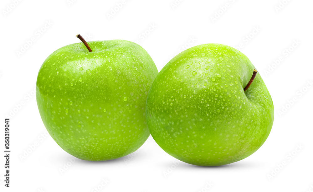 Green Apple Isolated on White Background with water drop in Full Depth of Field Green Apple Isolated on White Background with water drop in Full Depth of Field