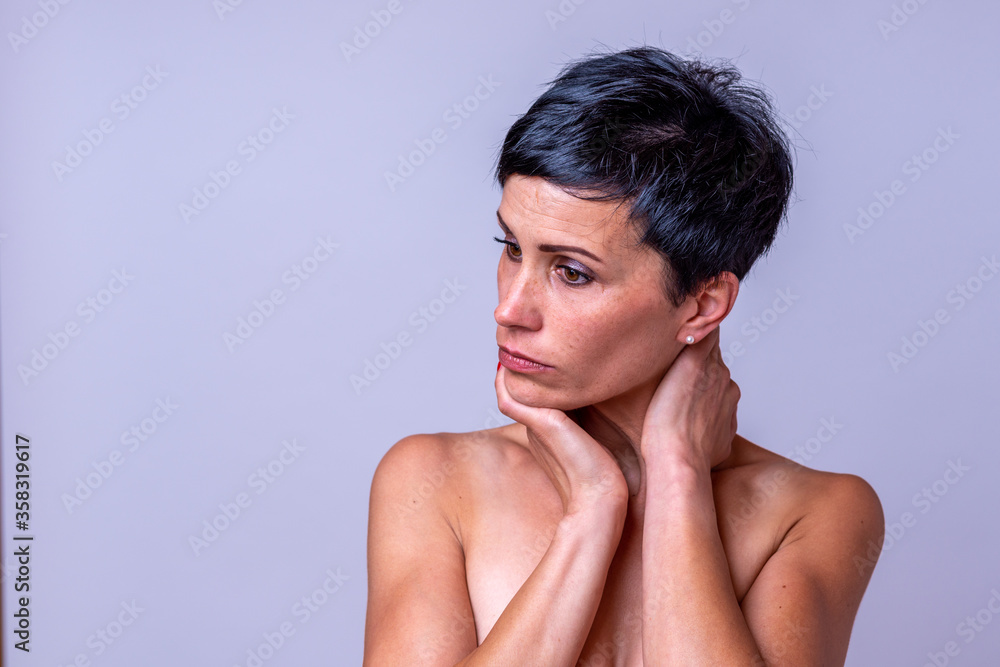 Thoughtful pretty woman with pensive expression Thoughtful pretty woman with pensive expression