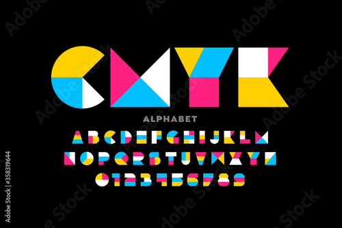 Geometric shapes style font design alphabet letters and numbers