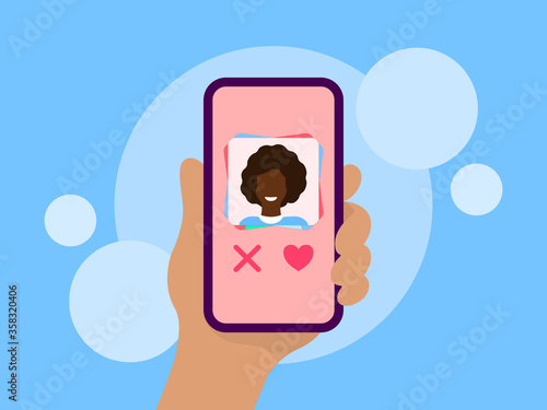 Date app - mobile phone in hand. Illustration photo
