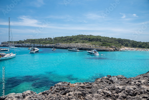 Beautiful sailing area by the sea on the coast of Mallorca island with blue and clear water in the summer season in Spain