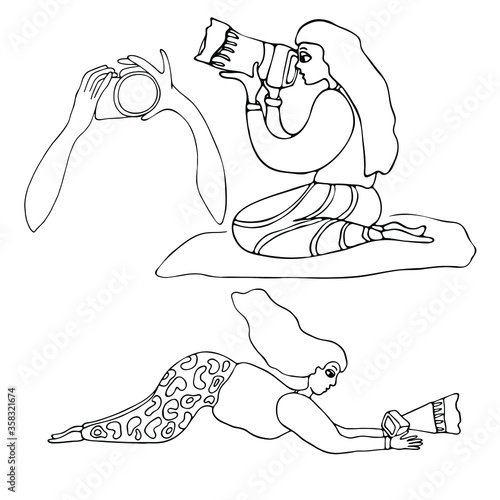 Photography life. Woman photographer. Illustration of photography.