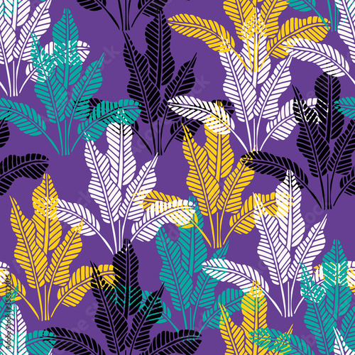 Seamless pattern with exotic plant in boho style. Ornament for textile, wrapping paper, linen.