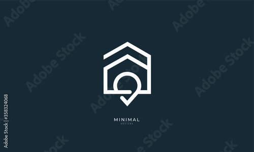 A line art icon logo of a house location, home location, pinpoint 