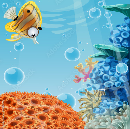 Deep blue sea with coral reefs