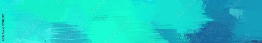 wide landscape graphic with colorful brush strokes background with bright turquoise, dark cyan and light sea green. can be used for background, canvas or poster
