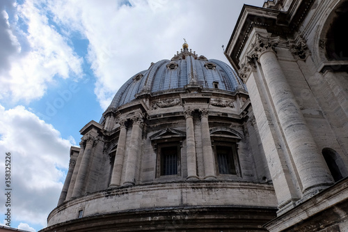 Jun 2016, Rome, Italy. Looking up to a castle dome with sky background. 