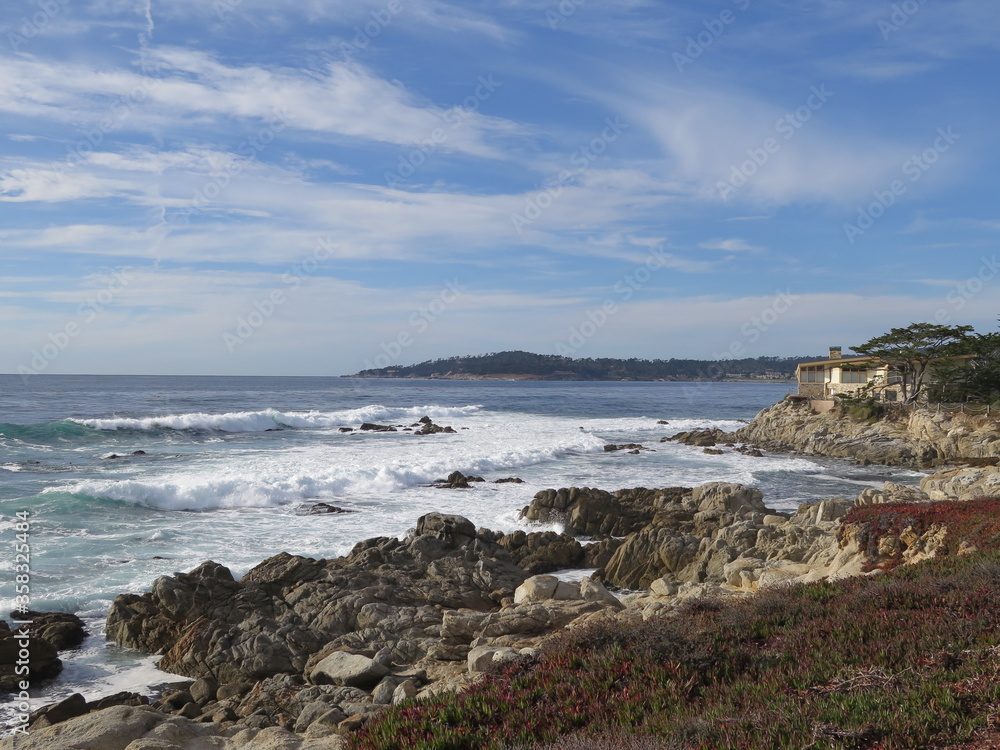waves in Carmel-by-the-Sea in the Monterey County in California in the month of October, USA
