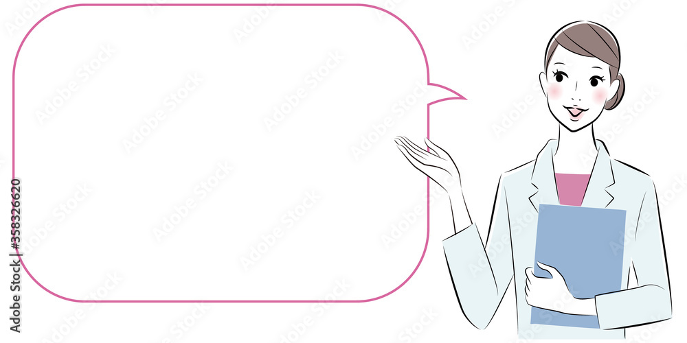 Cartoon character, Woman doctor with speech bubble. Cartoon character, Woman doctor with speech bubble.