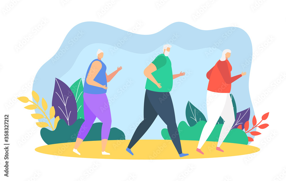 People runners jogging vector illustration. Cartoon flat father, mother and daughter child characters take part in marathon. Family outdoor summer sport activity, happy parenthood isolated on white