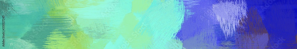 wide landscape graphic with art brush strokes background with medium aqua marine, dark slate blue and slate blue. can be used for background, canvas or poster