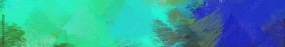 wide landscape graphic with art brush strokes background with turquoise, dark slate blue and sea green