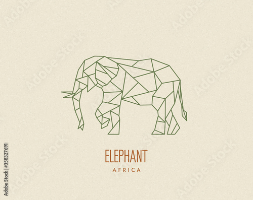 Polygon elephant silhouette. Low poly animal. Abstract geometric logo icon. Triangle graphic, origami style. Vector illustration for tattoos, posters, t-shirt prints, web design, postcards