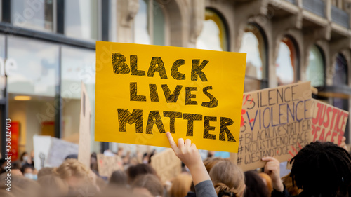 Hamburg, Germany. June 6 2020. A BLM protester at a German Black Lives Matter protest as German protesters march in solidarity with US protesters following the killing by in Minneapolis.