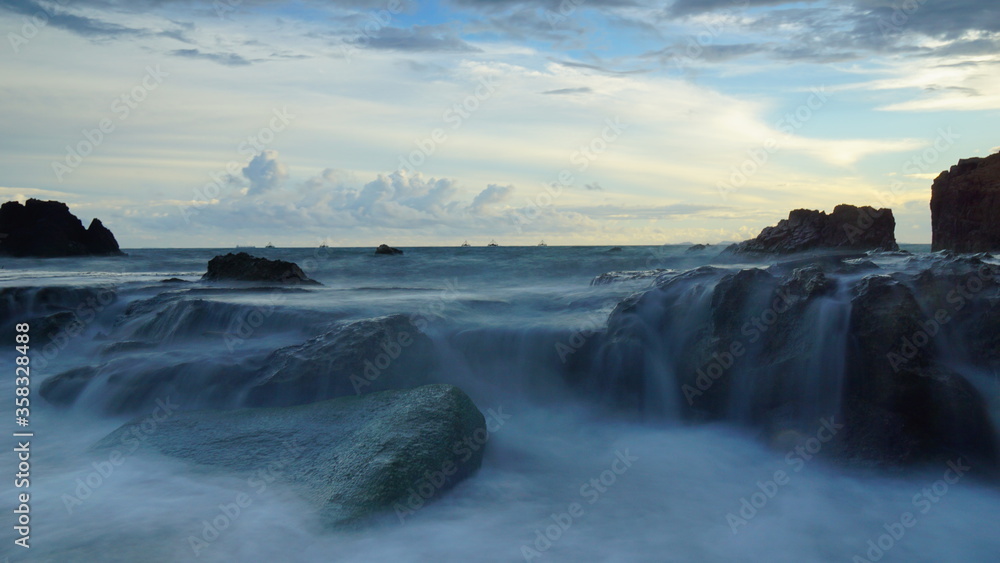 Fototapeta premium The sunset at marina beach in Lampung province Indonesia