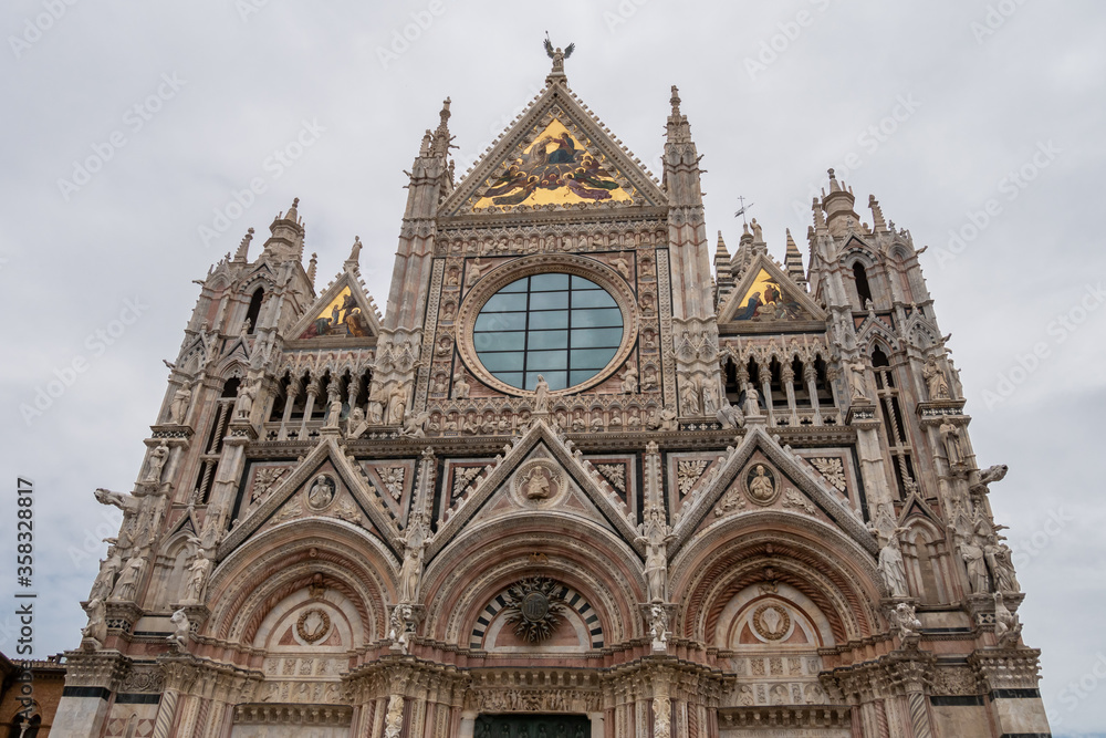 View of Siena Cathedral, Duomo di Siena, is a medieval church, now dedicated to the Assumption of Mary