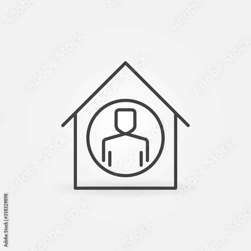 Man inside House line icon. Vector Stay At Home linear concept symbol