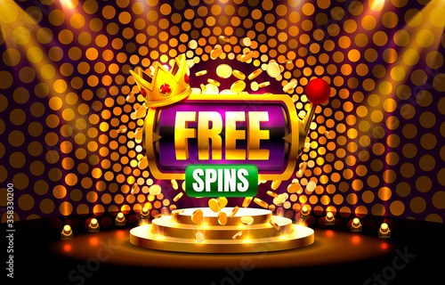 Casino free spins, 777 slot sign machine. Vector