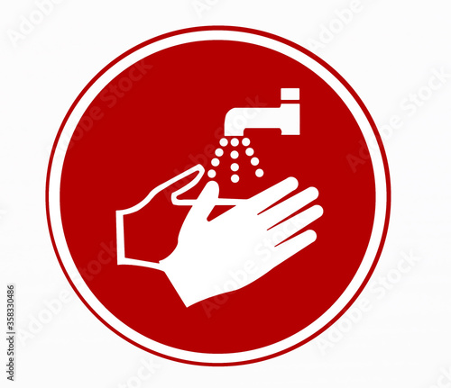 Wash your hands frequently, safety sign to prevent infectious diseases. Red circle. 