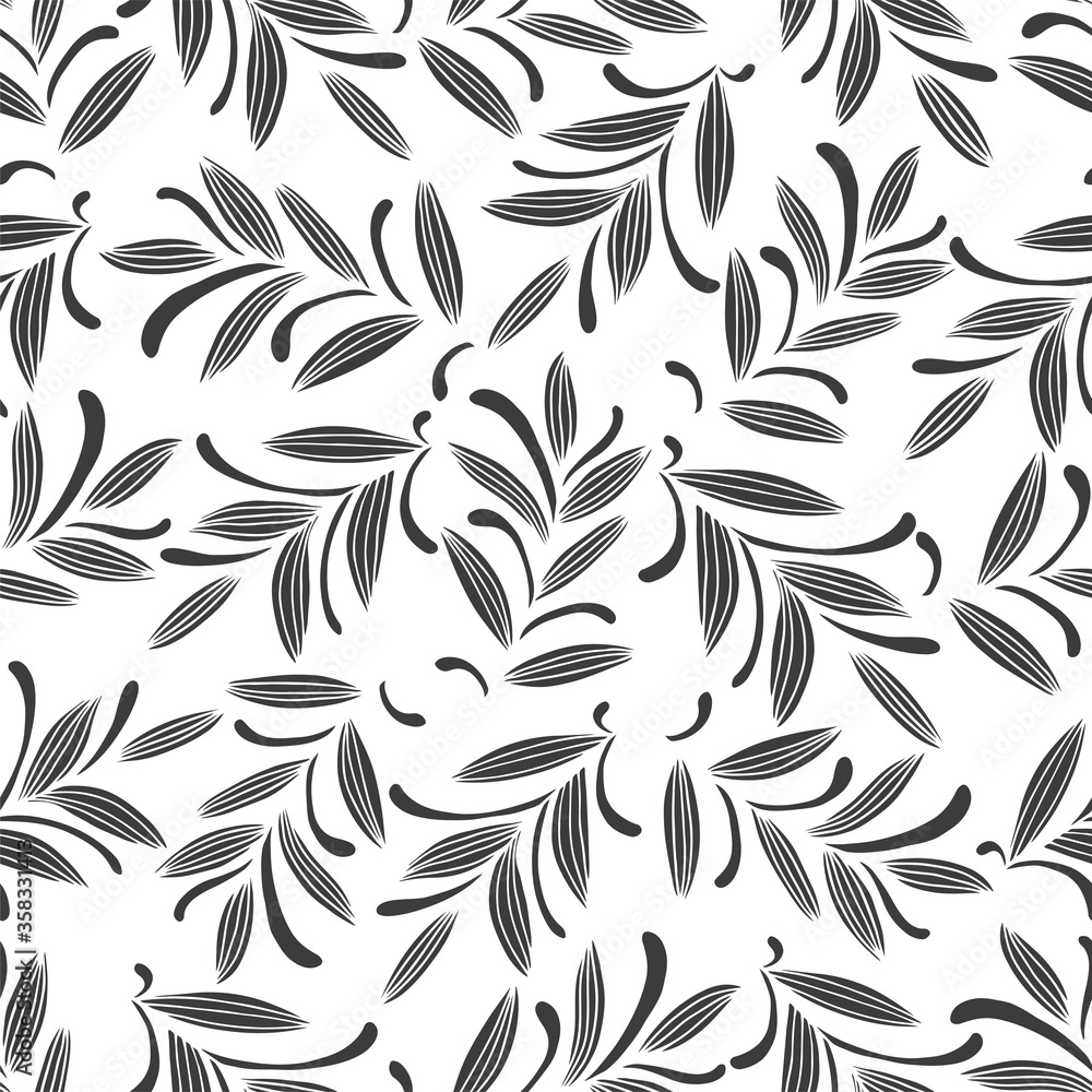 Abstract hand drawn seamless pattern of floral ornament leaves, branches, curls, flowing lines. Decorative vector illustration for greeting card, invitation, wallpaper, wrapping paper, fabric Abstract hand drawn seamless pattern of floral ornament leaves, branches, curls, flowing lines. Decorative vector illustration for greeting card, invitation, wallpaper, wrapping paper, fabric