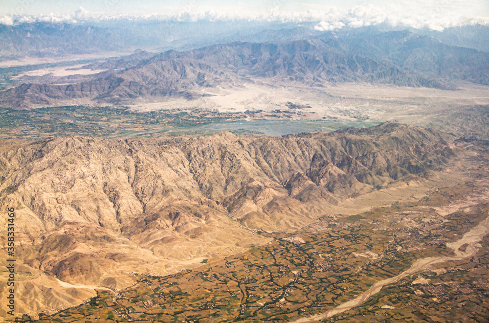 aerial view of mountains line and lake at eastern part of Afghanistan