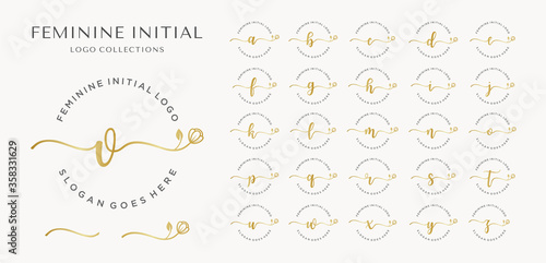 feminine, initial, logo, collection, beauty, fashion, floral, wedding design template