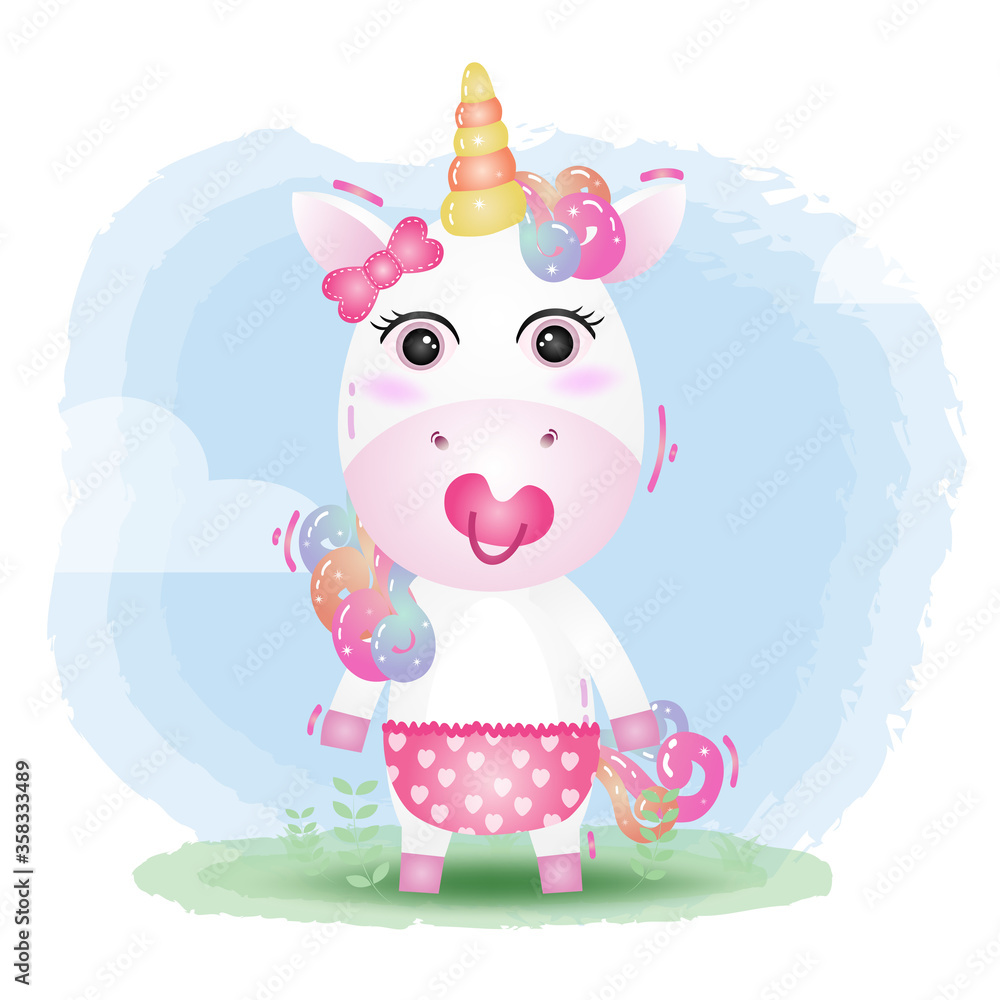 Fototapeta premium cute baby unicorn in the children's style. cute cartoon baby unicorn vector illustration