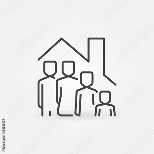 Family in House outline icon - vector Stay at Home concept sign in thin line style