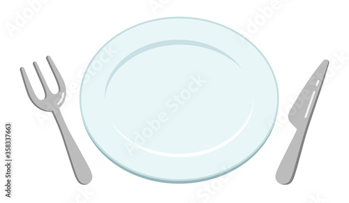 シンプルな白いお皿とナイフとフォーク