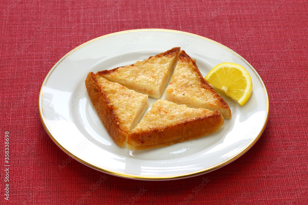 deep fried shrimp toast, chinese dim sum dish deep fried shrimp toast, chinese dim sum dish