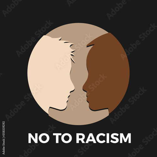 No to racism. Stop to racism and discrimination. Two faces of different races. Vector Illustration