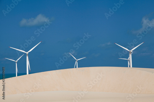 
Dunes and aerials of wind farm on the beach of Canoa Quebrada, Ceará, Brazil
