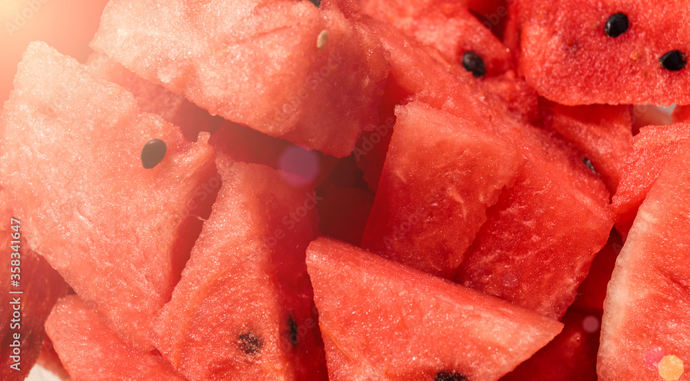 Red watermelon, watermelon slice, fresh fruit. Close-up of fresh slices of red watermelon. Red watermelon, watermelon slice, fresh fruit. Close-up of fresh slices of red watermelon.