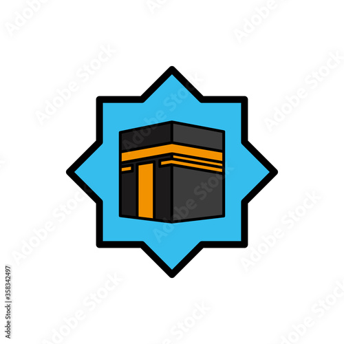 Kaaba hajj Mecca pray pilgrimage Ramadan Islam muslim mosque icon vector symbol illustration flat. Design vector