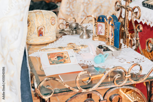 Accessories for the christening of children icons of candles, the Ortodox Church Fototapet