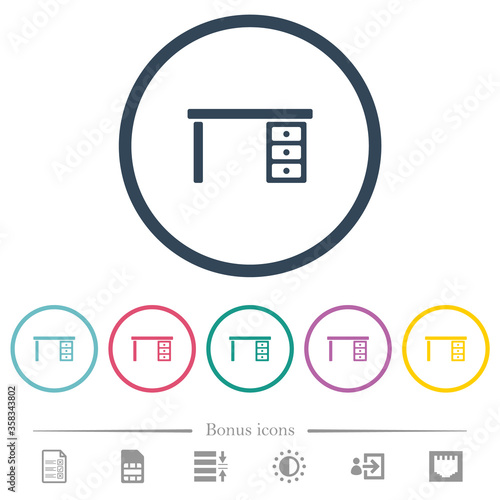 Drawer desk flat color icons in round outlines photo