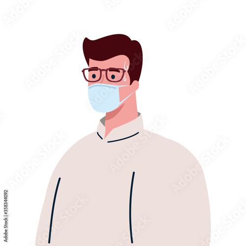 man wearing protective medical mask against covid 19 vector illustration design